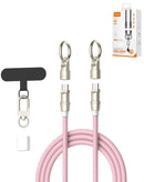 Puerto de carga LDNIO LC22C 2in1 lanyard rosa de 65W, con cables USB-C y Lightning integrados.
