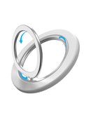 Soporte universal plegable blanco para teléfono con anillo, ideal para manos libres y agarre seguro.