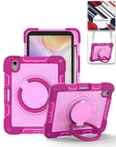Estuche rosa intenso multifuncional para iPad Mini 6/7 con soporte giratorio 360 y correa de hombro.