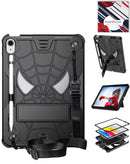 Funda robusta SpiderGrip negra para iPad Mini 6/7 con correa de hombro y soporte integrado.