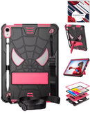 Funda Rugged SpiderGrip negra para iPad Mini 6/7 con soporte giratorio, correa de hombro y protector de pantalla.