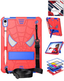Funda SpiderGrip roja y azul para iPad Mini 6/7, con soporte trasero y correa de mano.