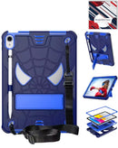 Funda Rugged SpiderGrip azul marino para iPad Mini 6/7 con soporte giratorio 360 y correa de mano ajustable.