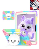 Funda morada colorida para iPad Pro 11, con soporte antigolpes y ranura para lápiz, vista frontal.