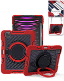 Estuche rojo robusto SlowBack para iPad Pro 13 (2024/2025) con soporte giratorio y correa para hombro.