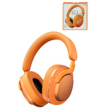Auriculares inalámbricos PULSE naranjas con cancelación de ruido, almohadillas suaves y micrófono incorporado.