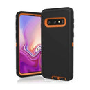 Funda protectora Samsung Galaxy S10 Heavy Duty negra y naranja con doble capa y soporte.
