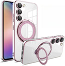 Protege tu Galaxy S23 Plus con esta funda clara magnética con soporte anillo Magsafe en color rosa en Xela Quetzaltenango.