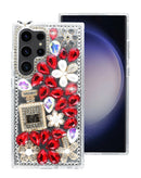 Protege tu Samsung Galaxy S24 o S25 con esta funda dura de silicona Crystal Flower Perfume en color rojo en Quetzaltenango.