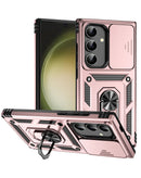 Protege tu Samsung Galaxy S24FE con un case híbrido de doble capas con aro de metal y protector de cámara en color Rose Gold en Quetzaltenango.