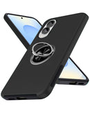 Funda de doble capa negra para Galaxy S25E con anillo magnético, protección robusta y funcional.