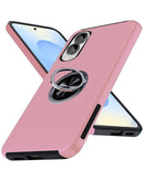 Case dual layer rosa para Galaxy S25E con anillo magnético y soporte, vista frontal.