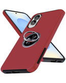 Funda roja de doble capa para Samsung Galaxy S25E con anillo magnético, soporte y protección robusta.