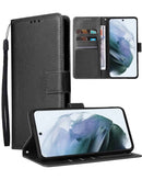 Funda billetera de cuero negro para Galaxy S25FE, con compartimentos para tarjetas y cierre magnético.