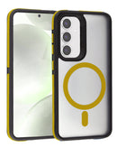 Funda Samsung Galaxy S25 Plus Magsafe bicolor amarillo y negro, TPU mate, protectora y elegante.