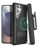 Funda híbrida SlowBack negra de doble capa con clip para cinturón, resistente, para Samsung Galaxy S25 Ultra.