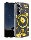 Funda magnética floral dorada para Galaxy S26 con diseño de rosas, protección elegante y segura.