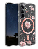Funda magnética floral rosa claro para Samsung Galaxy S26, con diseño de flores y protección duradera.