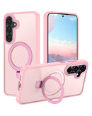 Funda rosa de carga inalámbrica con textura de carbono y soporte de anillo para Samsung Galaxy S26.