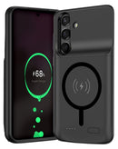 Funda protectora negra para Galaxy S26 Plus con carga inalámbrica 10000 mAh, vista frontal.