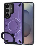 Funda Samsung Galaxy S26 Plus Rugged Magnetic Armor morada, protección resistente y soporte de anillo.