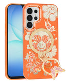 Funda de lujo ORANGE para Samsung Galaxy S26 Ultra, con diamante brillante y soporte de anillo mariposa.