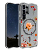 Funda magnética negra floral para Samsung Galaxy S26 Ultra, diseño elegante y protección duradera.