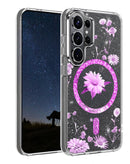 Funda magnética floral rosa intenso para Samsung Galaxy S26 Ultra, diseño de peonías y hojas.