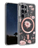Funda magnética floral rosa claro para Samsung Galaxy S26 Ultra con diseño de flores, protección elegante.