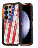 Funda resistente SlowBack Camo Orange para Samsung Galaxy S26 Ultra, diseño de camuflaje naranja y negro.