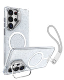 Funda glitter rosa MagSafe para Galaxy S26 Ultra con correa de muñeca, SlowBack.