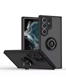 Tapa trasera negra de PC para Galaxy S26 Ultra con borde colorido y soporte de anillo integrado.