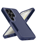 Funda azul robusta de doble capa con aro metálico para Samsung Galaxy S26 Ultra, protección antigolpes.