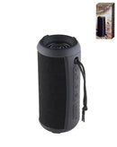 Altavoz inalámbrico SPLASH 2.0 Rugged Fabric negro, resistente al agua, con rejilla de tela y botones de control.