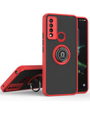 Funda roja híbrida PC/TPU para TCL 30 XE con soporte I-ring, borde colorido y textura antideslizante.