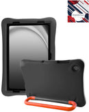 Funda infantil antigolpes negra para tablet con soporte giratorio 360 grados, ideal para niños.