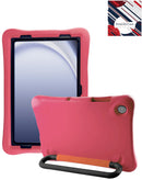 Funda rosa vibrante a prueba de golpes para Galaxy Tab A9 Plus con soporte giratorio 360 grados, ideal para niños.