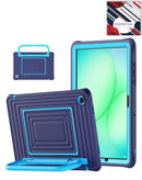 Funda SoftShield azul marino para tablet con soporte integrado y asa, ideal para niños y protección duradera.