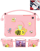 Funda de tablet rosa para niños, a prueba de golpes, con soporte de asa en forma de abeja.