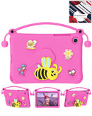 Funda antishock infantil para tablet, color rosa intenso, con soporte de abeja 3D, ideal para niños.