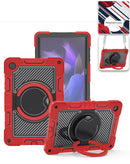 Funda resistente roja para Galaxy Tab A9 Plus con soporte giratorio y correa de hombro SlowBack.