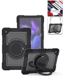 Funda resistente SlowBack negra para Galaxy Tab A9 Plus/A11 Plus con soporte giratorio y correa para hombro.