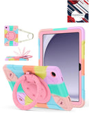 Funda rosa y colorida resistente antichoque con soporte y ranura para lápiz Galaxy Tab A9 Plus.