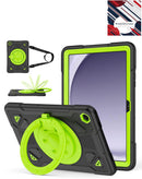 Funda antigolpes negra y verde para Samsung Galaxy Tab A9 Plus con soporte y ranura para lápiz.