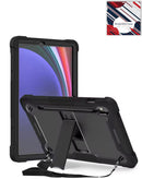 Funda TriShield negra para Galaxy Tab S11 con soporte integrado, protección robusta y acceso a puertos.