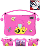 Funda infantil antigolpes rosa intenso con soporte de abeja para Galaxy Tab.