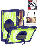 Funda azul marino para Galaxy Tab S9 con correa de mano giratoria 360, soporte y correa de hombro.