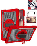 Estuche rojo para Galaxy Tab S9 con asa giratoria 360 y soporte con bandolera, ideal para niños.