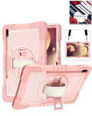 Funda 360 rosa para Galaxy Tab S9/S10 con correa de mano giratoria, soporte y correa de hombro.