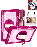 Funda rotatoria 360 rosa vibrante para Samsung Galaxy Tab, con asa, soporte y correa de hombro ajustable.